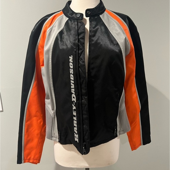 Harley-Davidson Jackets & Blazers - Harley-Davidson Black, Orange, and White Racing Jacket XL Vintage